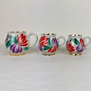 Vintage Hand-Painted Slavic Mugs- Set of Three